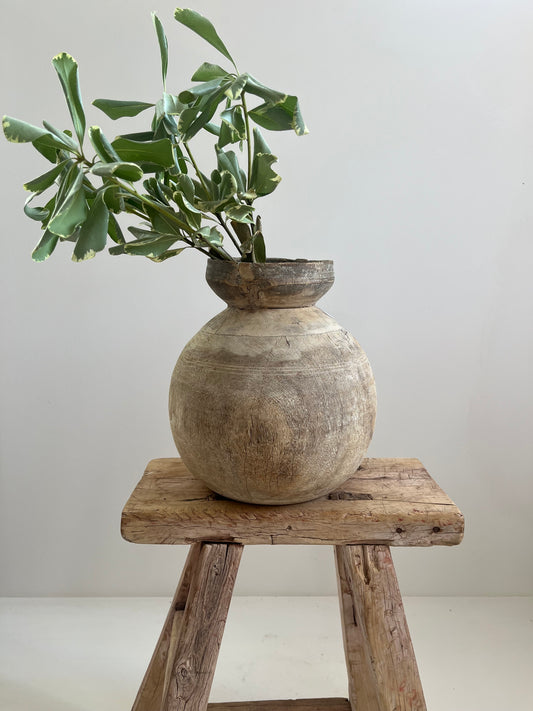 Bleached Vintage Teak Wood Vase, Medium No. 002
