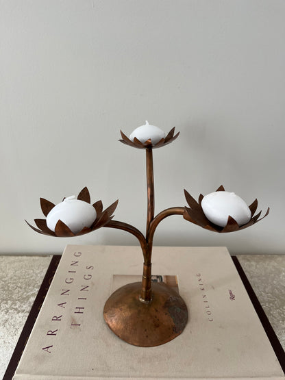 Vintage French Lotus Brass Candle Holder