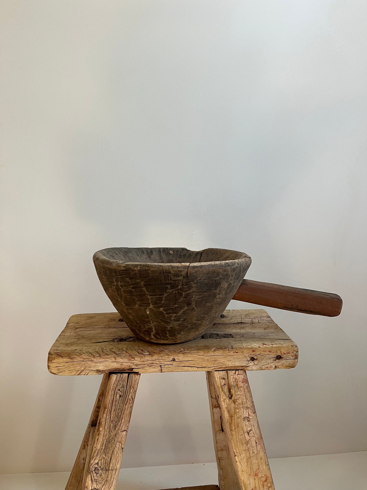 Vintage Wood Bowl with Handle No. 002