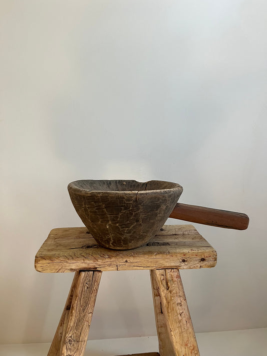 Vintage Wood Bowl with Handle No. 002