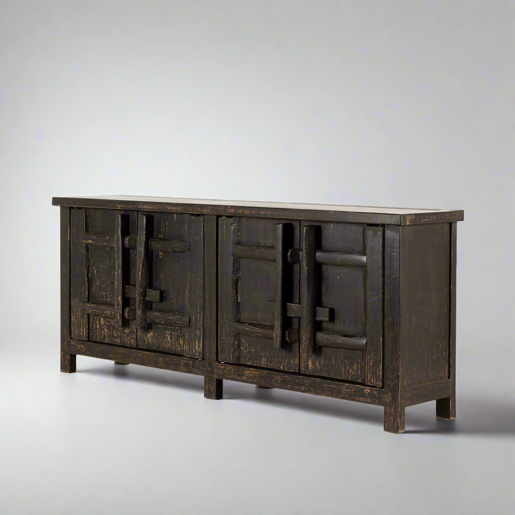 Nerine Weathered Black Four Door Elm Cabinet