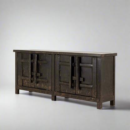 Nerine Weathered Black Four Door Elm Cabinet