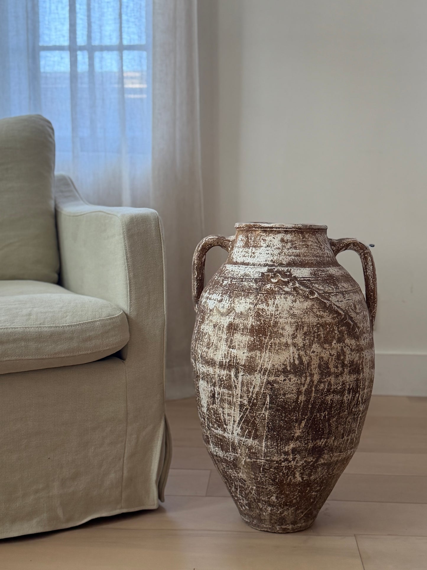 Oversized Double Handled Vessel - Brown & White