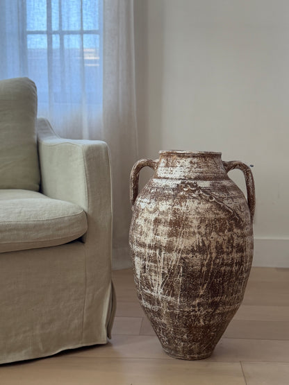 Oversized Double Handled Vessel - Brown & White