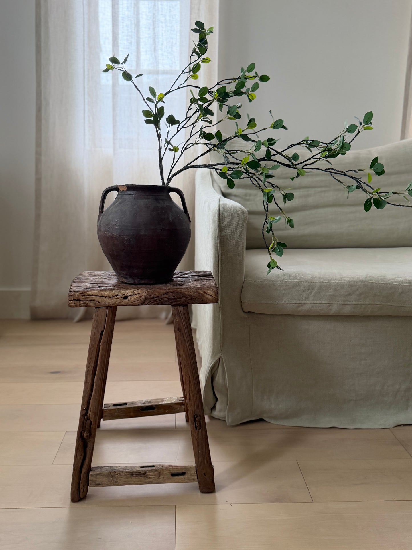 Square Elm Stool - Dark