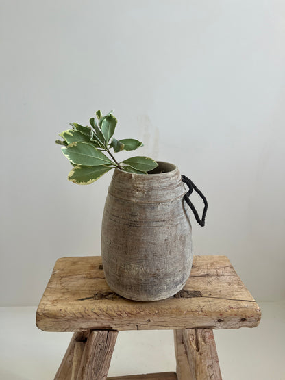 Bleached Vintage Teakwood Pot with Rope Handle, Small No. 001
