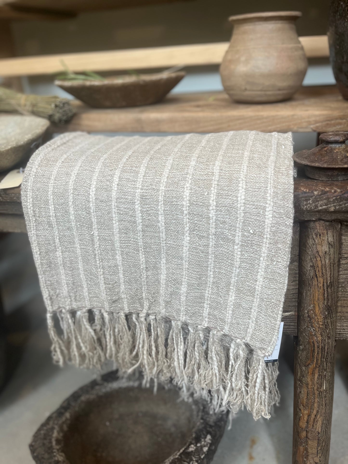 Handwoven 100% linen throw blanket, striped