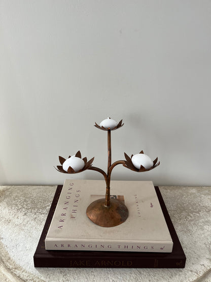 Vintage French Lotus Brass Candle Holder