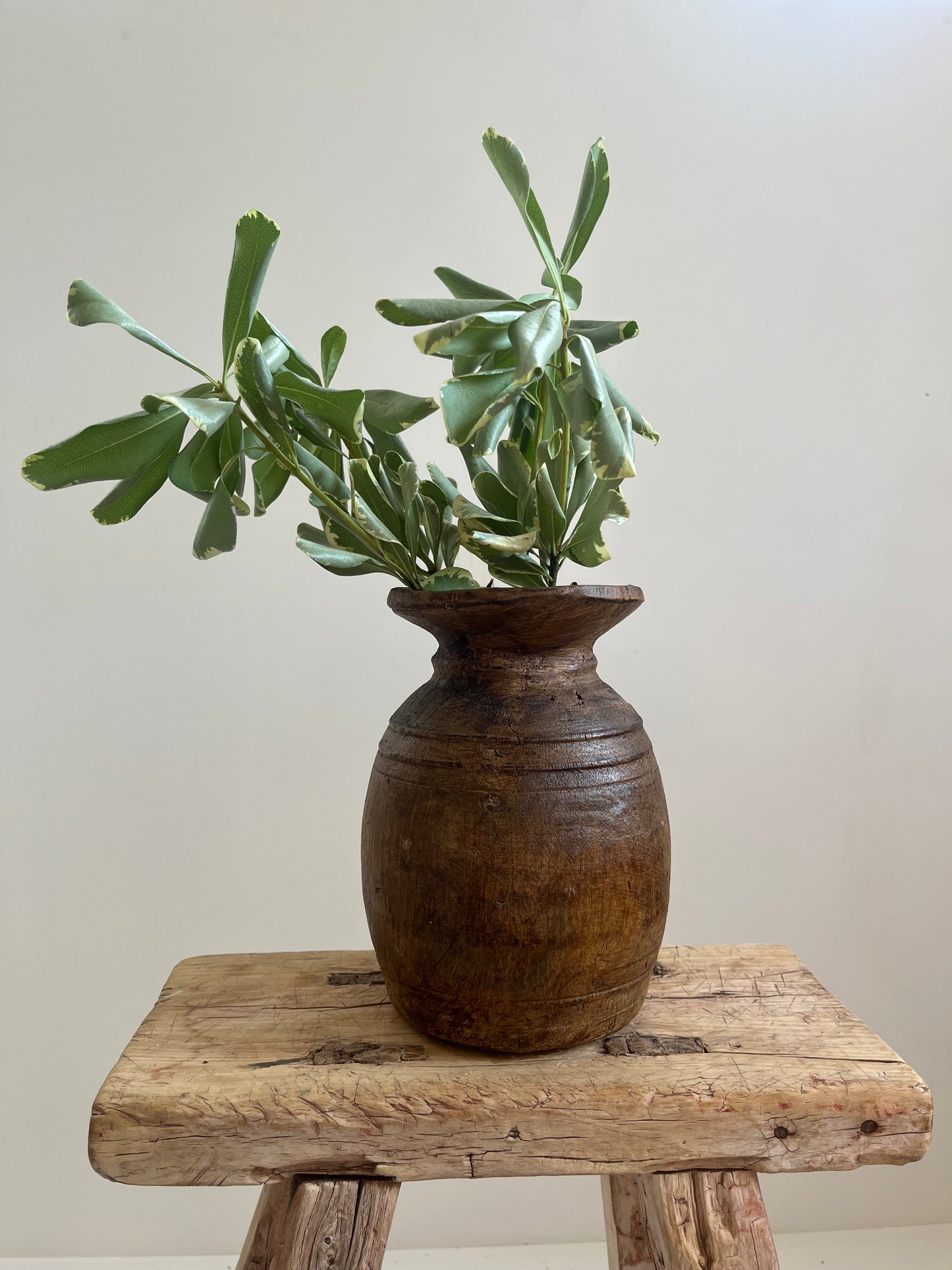 Waxed Natural Vintage Teak Wood Vase, Small No. 001