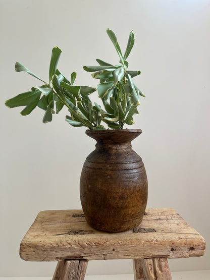 Waxed Natural Vintage Teak Wood Vase, Small No. 001