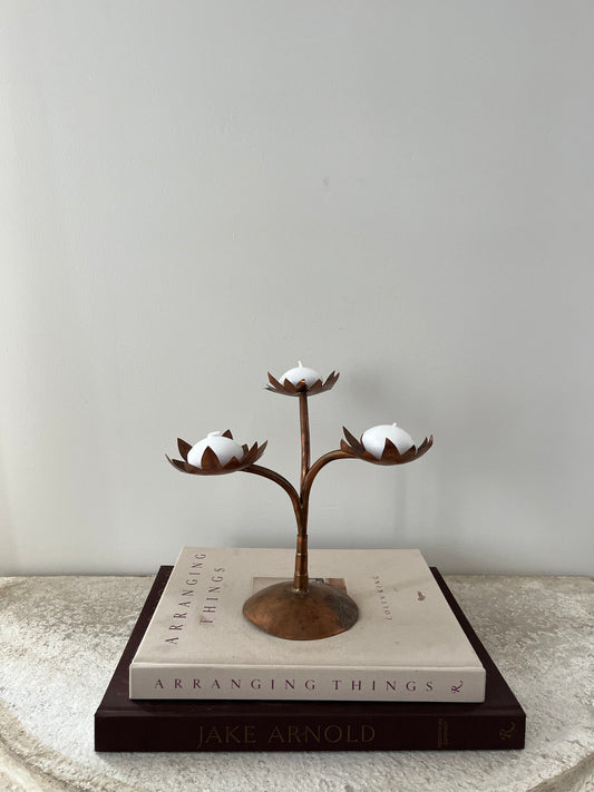 Vintage French Lotus Brass Candle Holder