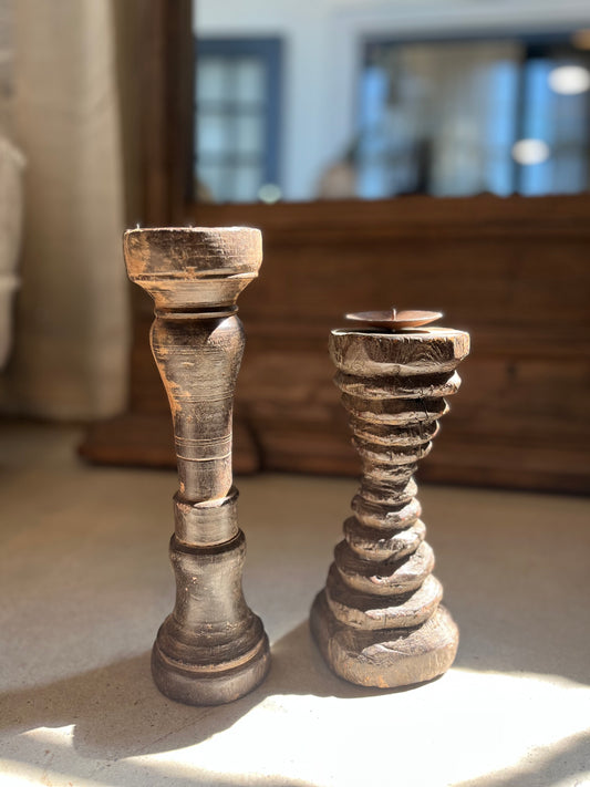 Vintage Indian hand carved candlesticks