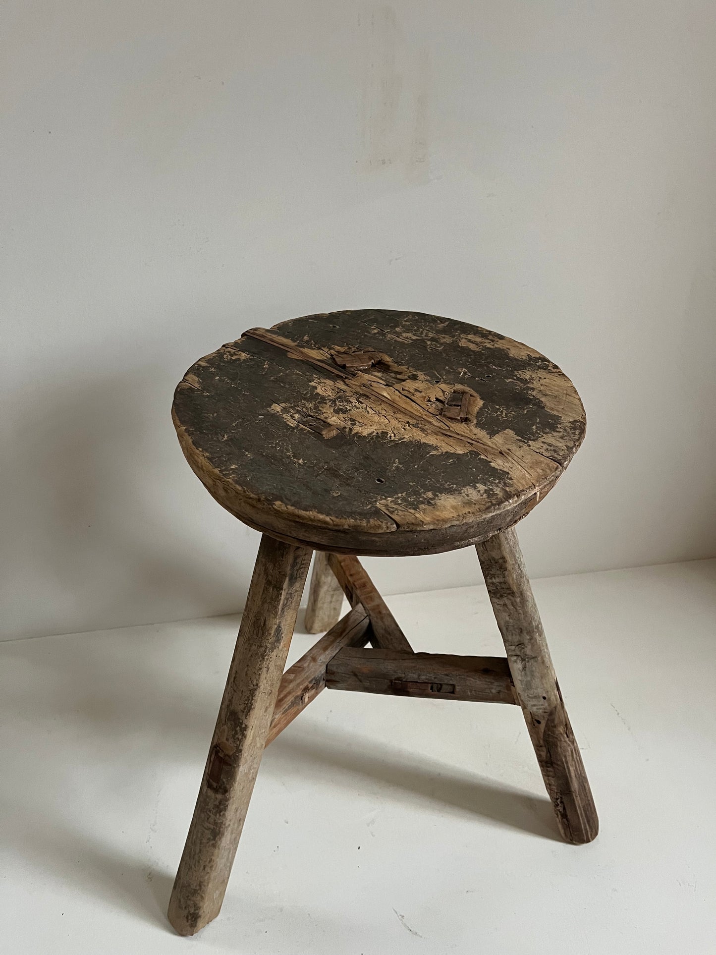 Vintage Round Elm Stool I