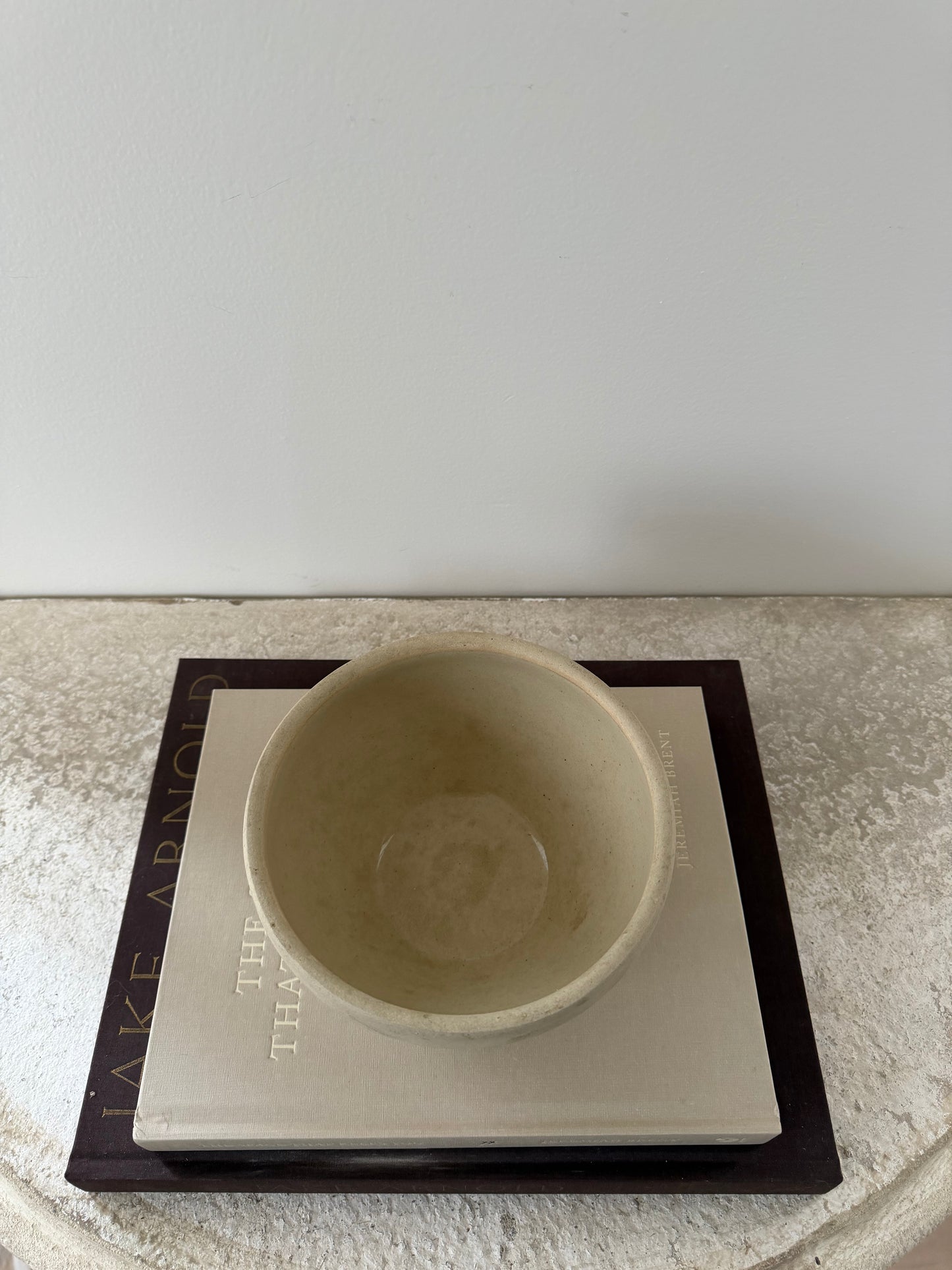 Antique French Stoneware Bowl, Cream & Grey
