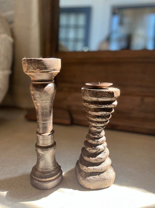 Antique Handcarved Candlesticks, set of 2