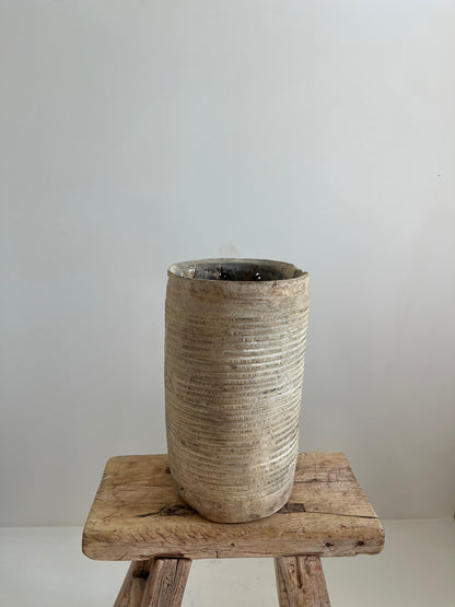 Bleached Vintage Teakwood Pot With Rope Handle, Medium No. 001