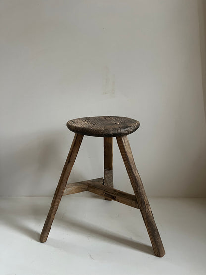 Vintage Round Elm Stool II