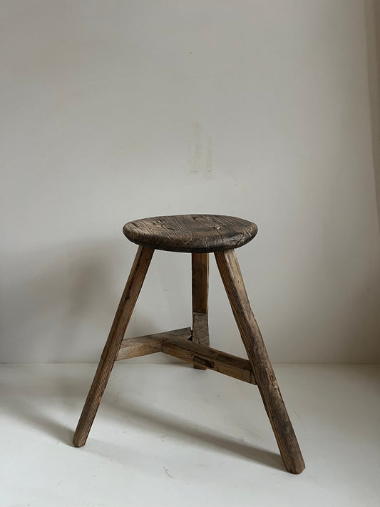 Vintage Round Elm Stool II