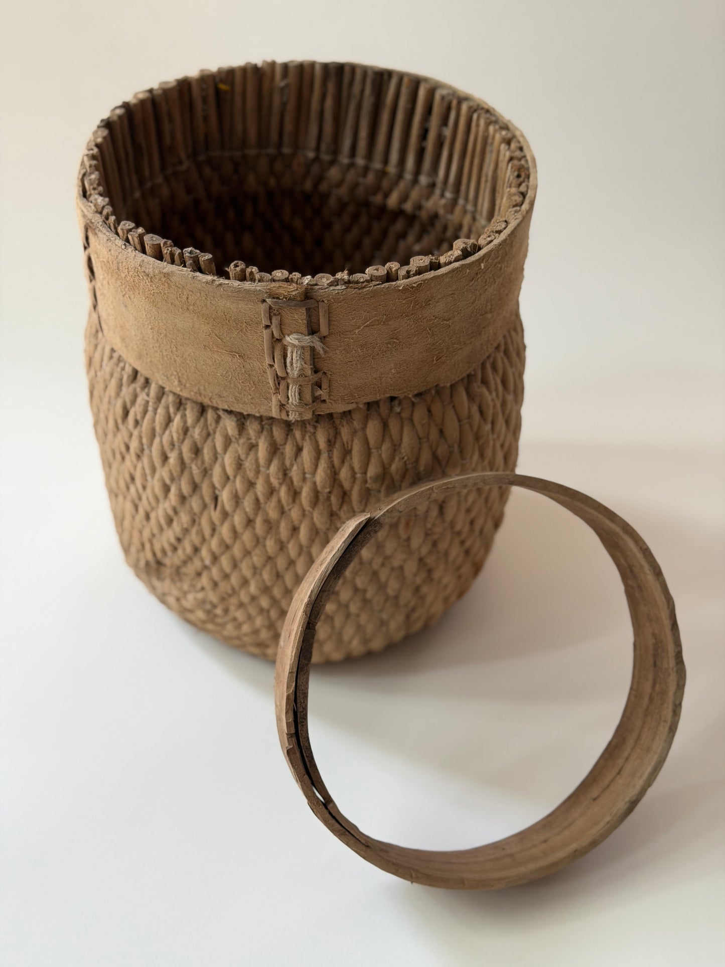 Vintage Woven Basket - Hand Stitched Detail