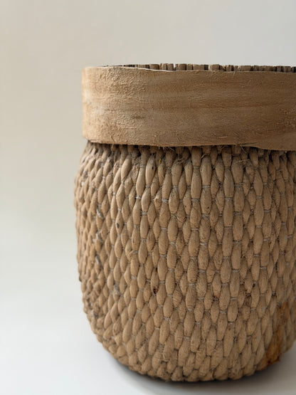 Vintage Woven Basket - Hand Stitched Detail