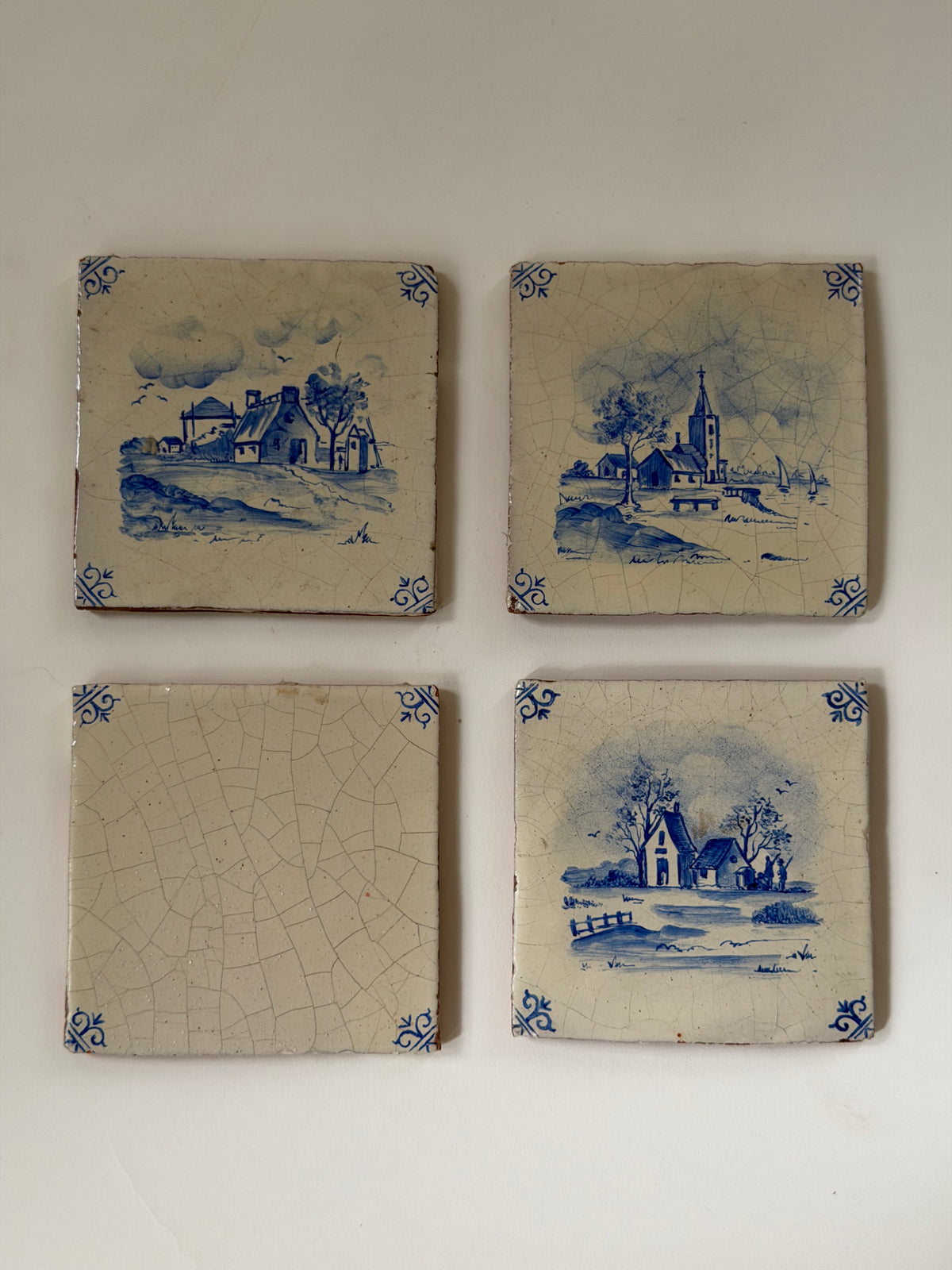 Antique Delft Tiles - Country Scenes, Set of 4
