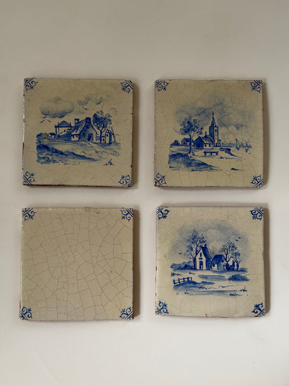Antique Delft Tiles - Country Scenes, Set of 4
