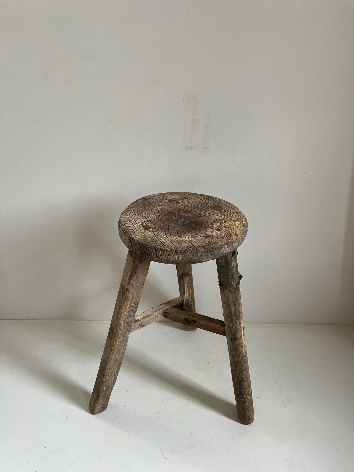 Vintage Round Elm Stool IV