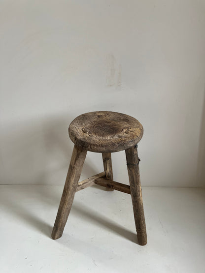 Vintage Round Elm Stool IV