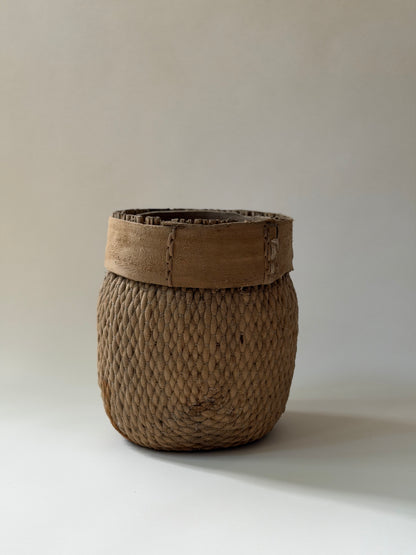Vintage Woven Basket - Hand Stitched Detail