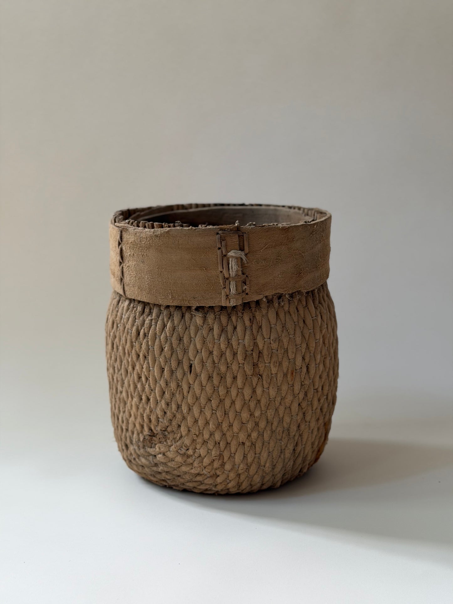 Vintage Woven Basket - Hand Stitched Detail