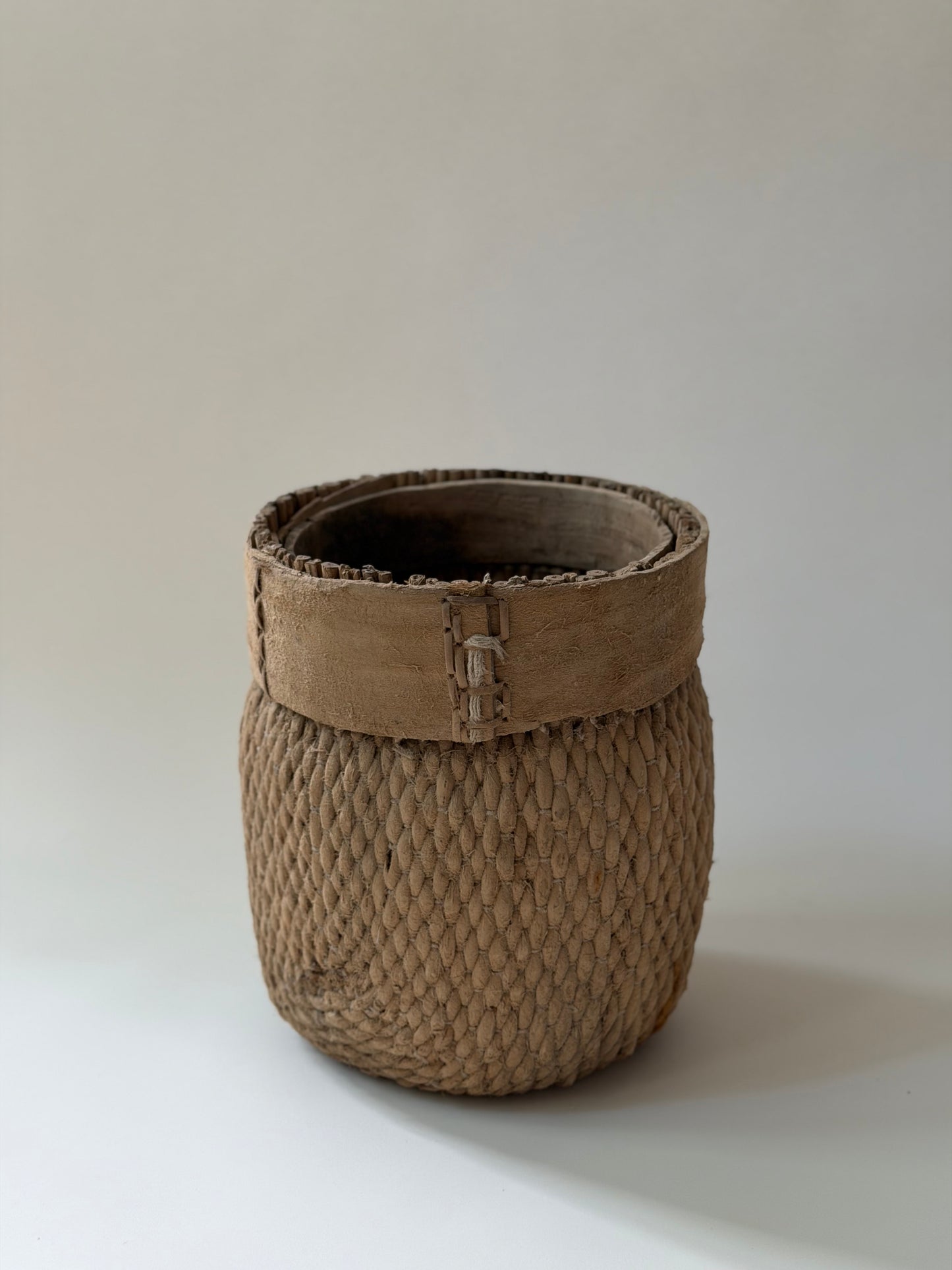 Vintage Woven Basket - Hand Stitched Detail
