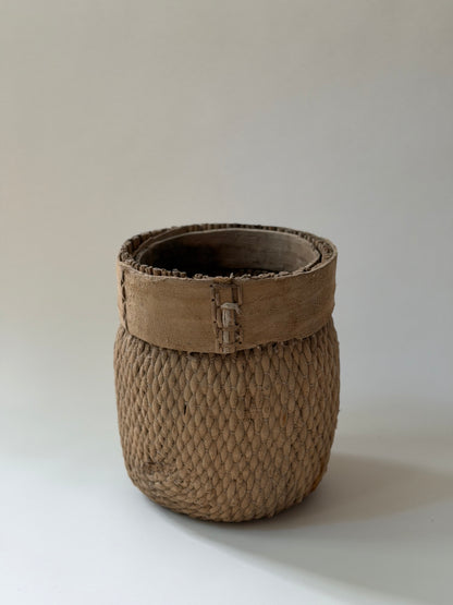 Vintage Woven Basket - Hand Stitched Detail