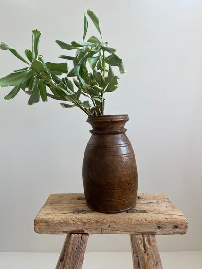 Waxed Natural Vintage Teakwood Vase, Small No. 003