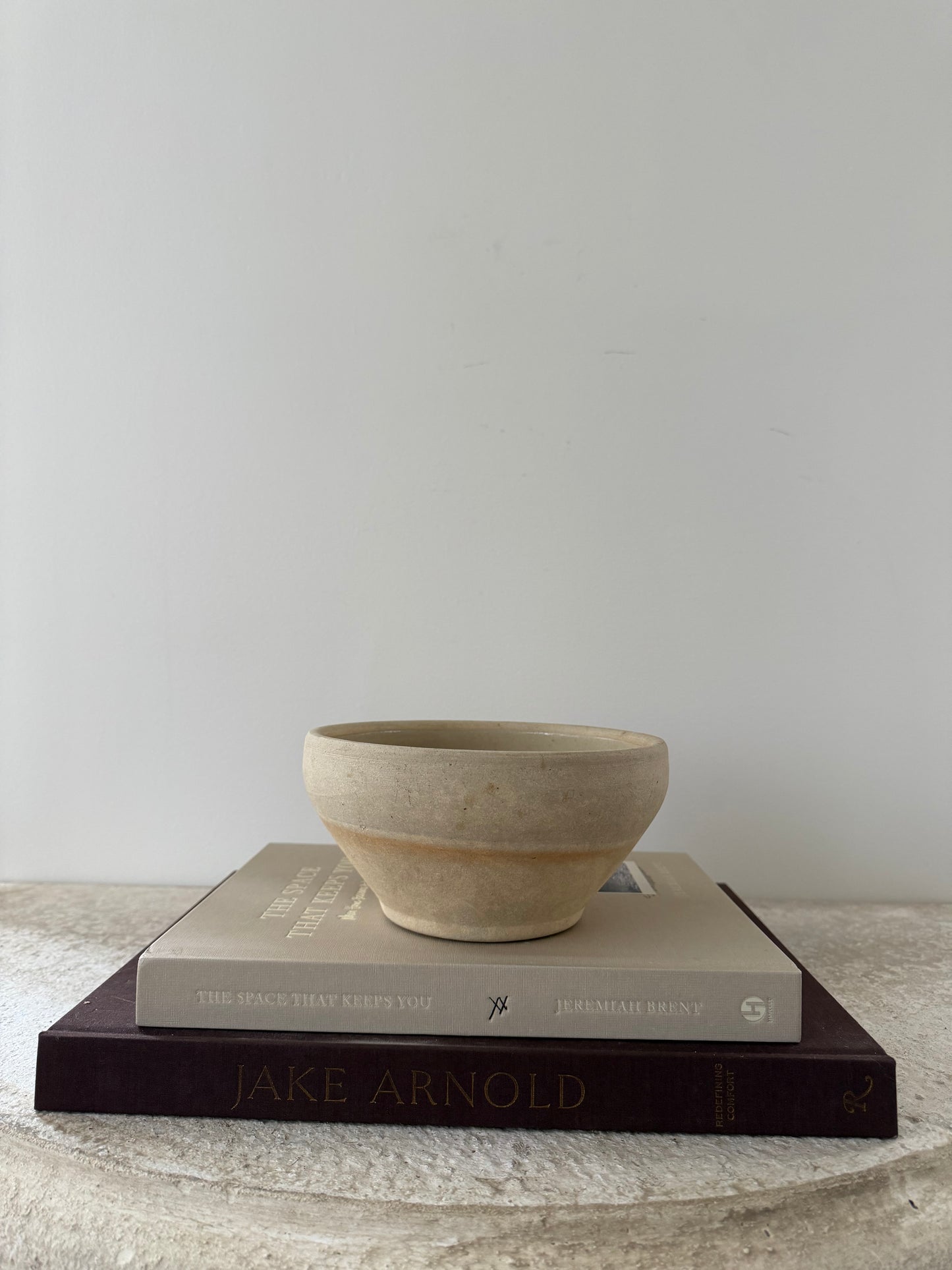Antique French Stoneware Bowl, Cream & Grey