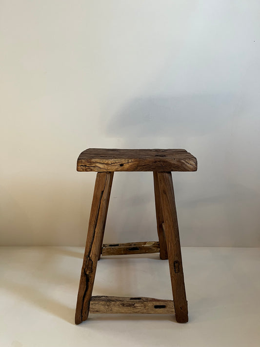 Vintage Rectangle Elm Stool, Natural