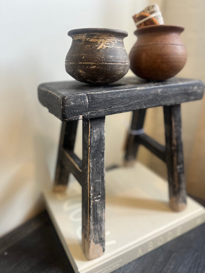 Reclaimed vintage mini stool, weathered black