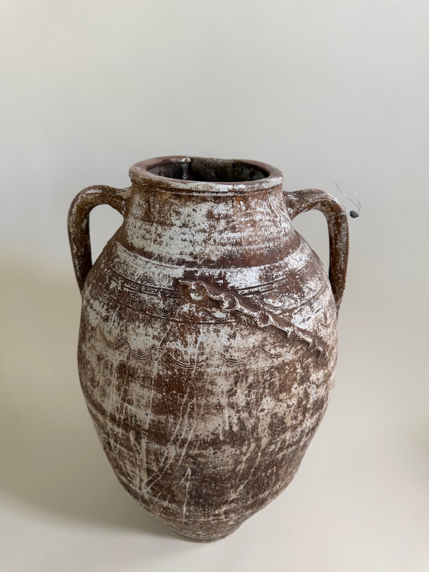 Oversized Double Handled Vessel - Brown & White