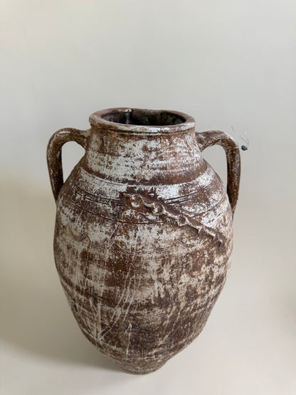 Oversized Double Handled Vessel - Brown & White