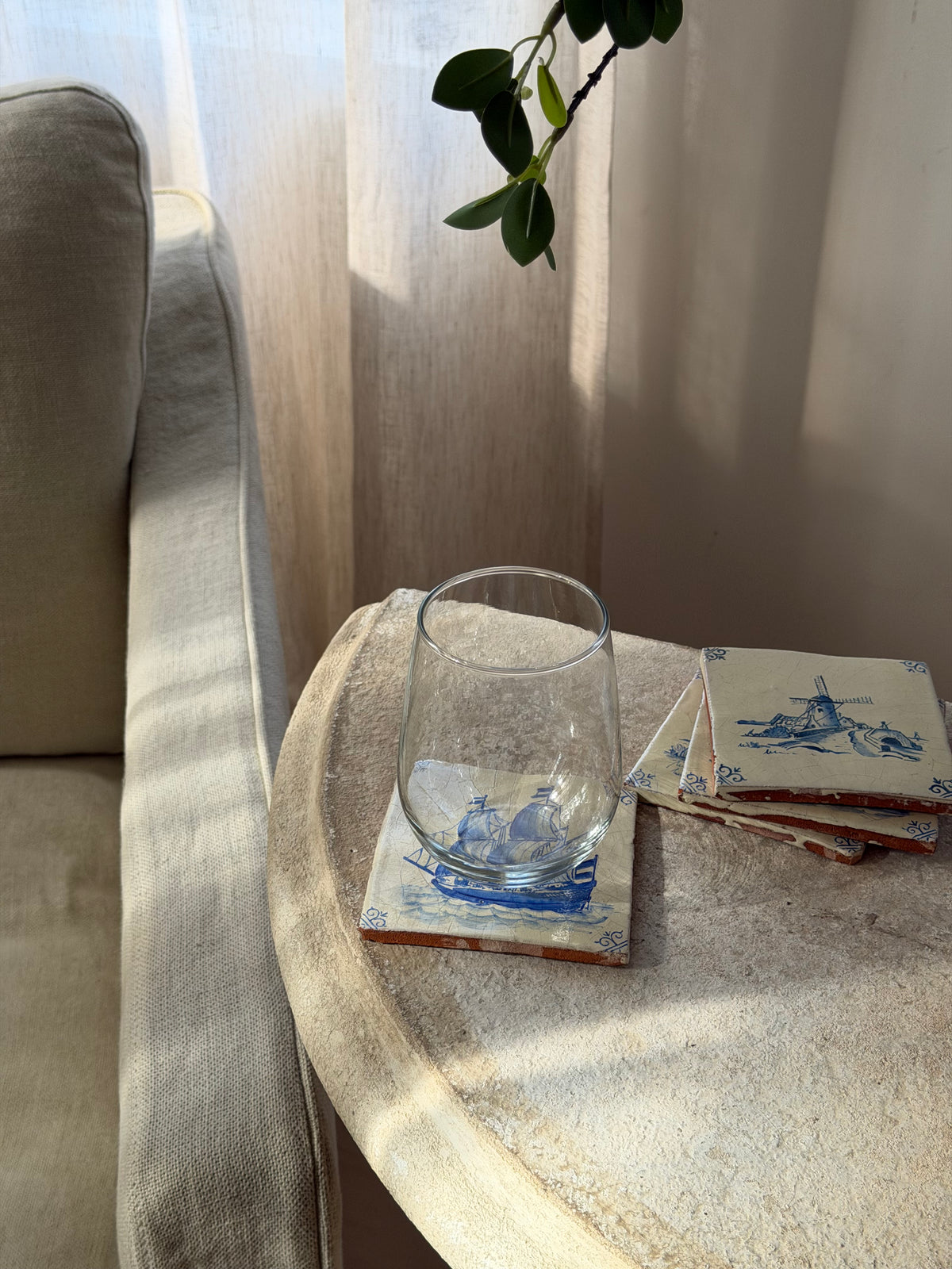 Antique Delft Tiles - Ships & Windmills, Set of 4