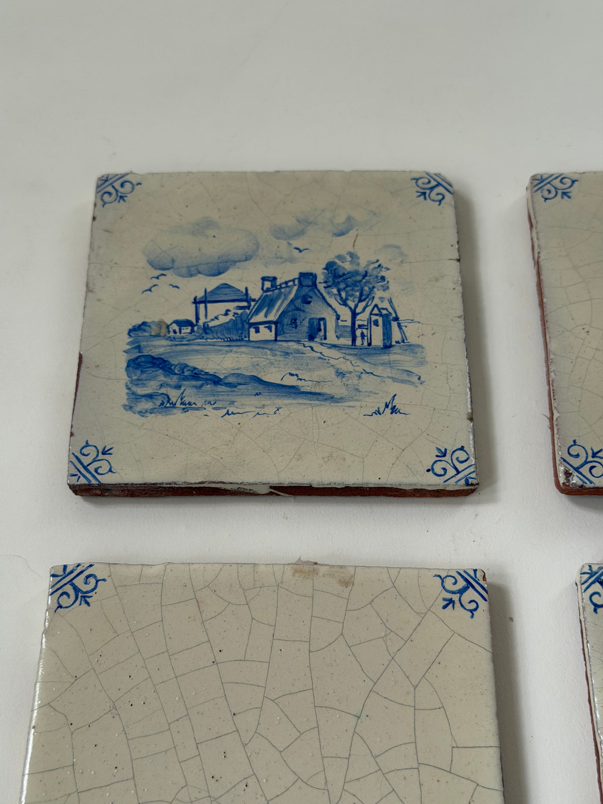 Antique Delft Tiles - Country Scenes, Set of 4