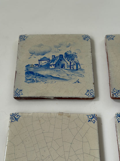 Antique Delft Tiles - Country Scenes, Set of 4