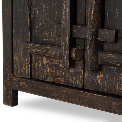 Nerine Weathered Black Four Door Elm Cabinet