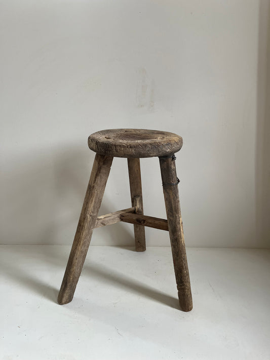 Vintage Round Elm Stool IV