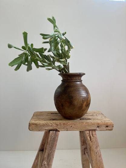 Waxed Natural Vintage Teakwood Vase, Small No. 002