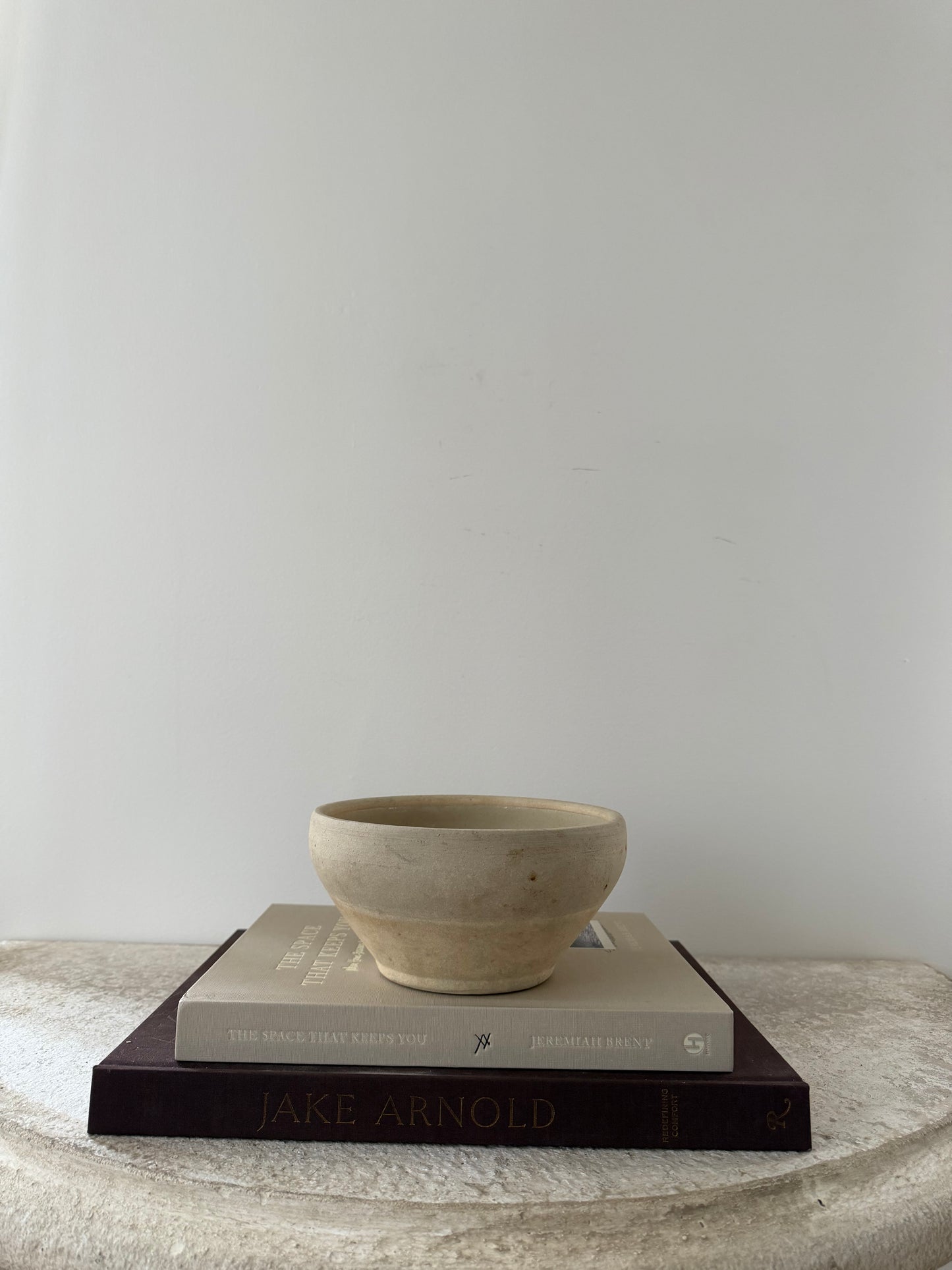 Antique French Stoneware Bowl, Cream & Grey
