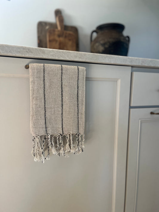 Handwoven Turkish cotton hand towel, beige striped