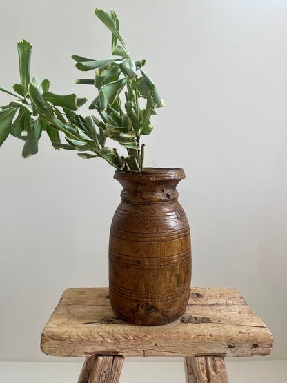 Waxed Natural Vintage Teakwood Vase, Small No. 004