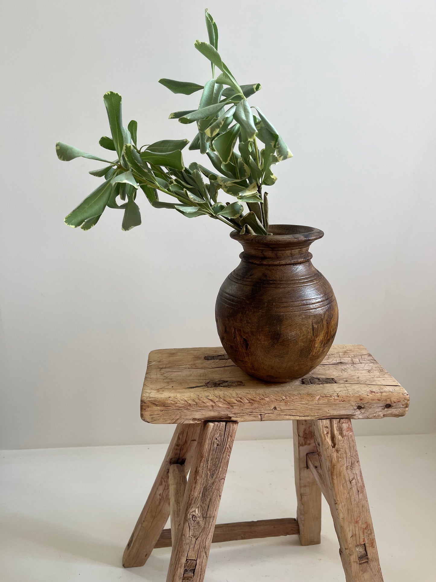Waxed Natural Vintage Teakwood Vase, Small No. 002