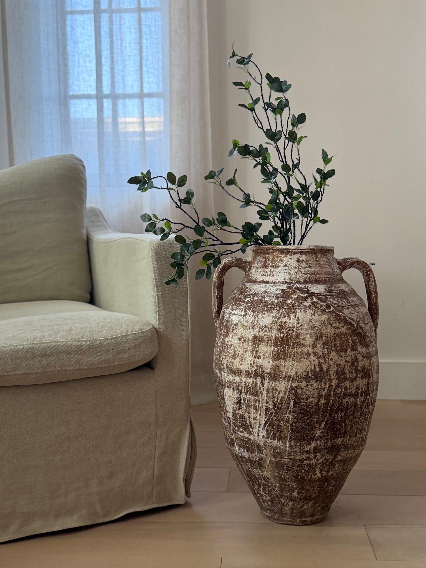 Oversized Double Handled Vessel - Brown & White