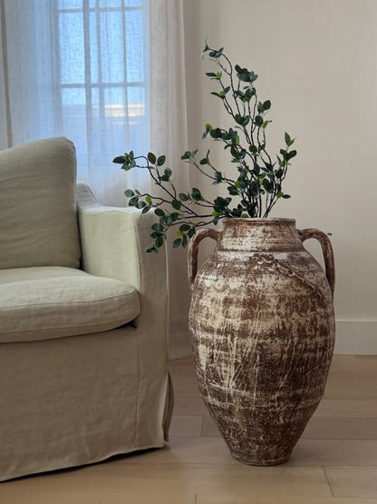 Oversized Double Handled Vessel - Brown & White